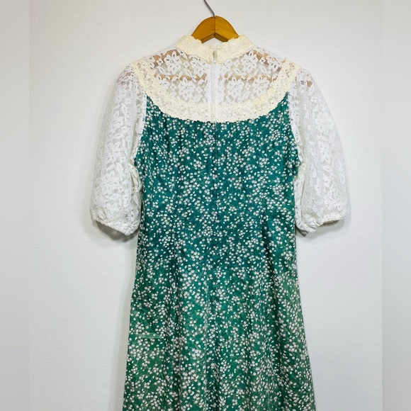 Vintage Princess Kaiulani Hawaii Maxi Green/White Lace Floral Dress Size 14 - Picture 6 of 10